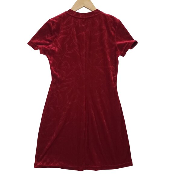 90s Possessed Red Velvet Floral Textured Short Sleeve A Line Dress Size M Grunge - Picture 4 of 7